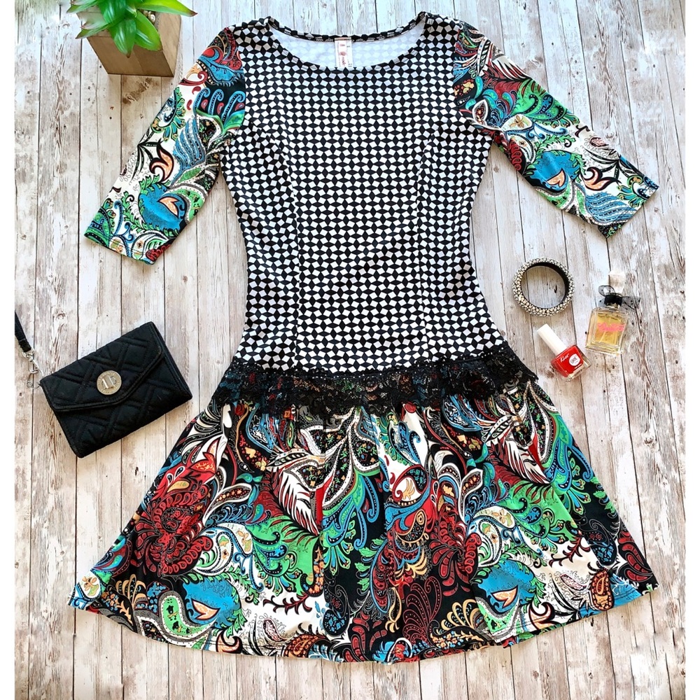 JMode USA vintage checkered paisley 90’s dress